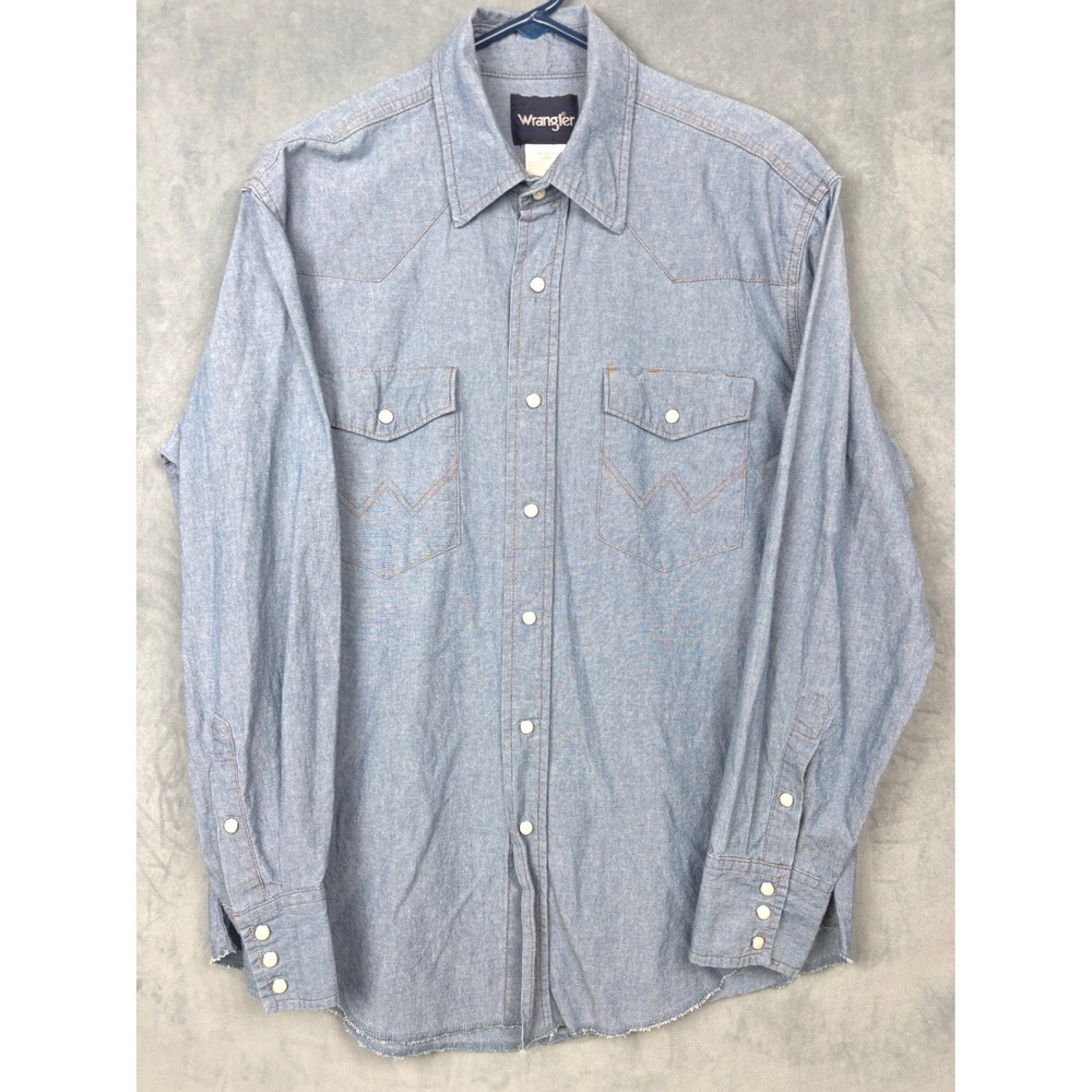 Wrangler Mens Western Chambray Snap Front Shirt Blue L MS709CH Pearl Snap Cowboy